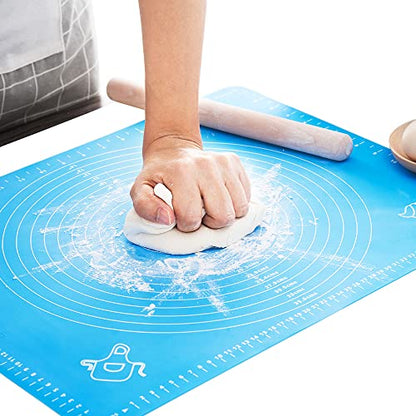 LIMNUO Silicone Baking Mat, Extra Thick Large Non Stick Pastry Mat Sheet for Dough Pie Crust Rolling Mats (Blue, M-16''(W)*20''(L))