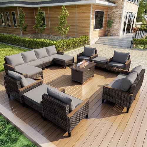 15 Pieces Outdoor Furniture Set, Patio Conversation Sets (Gray Cushions)