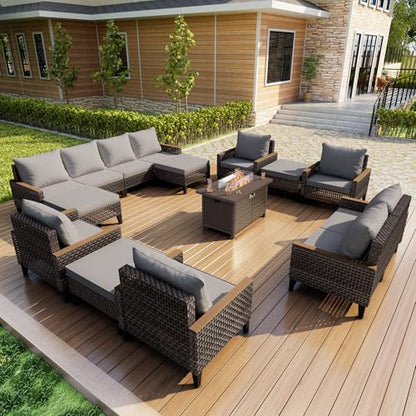 15 Pieces Outdoor Furniture Set, Patio Conversation Sets (Gray Cushions)