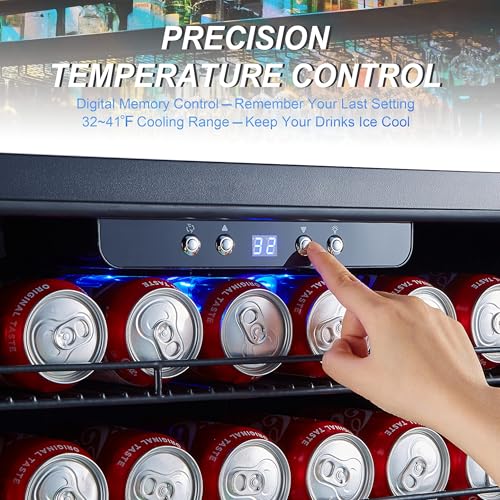 Phiestina Beverage Refrigerator 24Inch, 175 Cans Indoor/Outdoor Undercounter Beverage Cooler Refrigerator Stainless Steel Beer Fridge with Safety Lock Built-in/Freestanding-Silver Foam Door