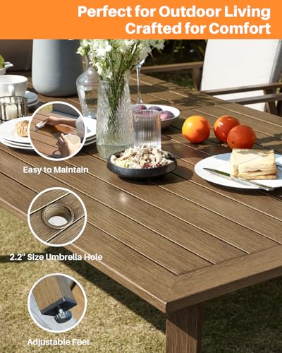 SEEHILL 9 Pieces Never-Rust Aluminum Patio Dining Set, Outdoor Dining Set for 8, Outdoor Dining Table and Chairs Set with Cushions, Patio Furniture Set for Deck, Garden, Poolside, Teak