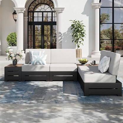 SUNSHINE VALLEY Upgraded 6-Piece Metal Patio Furniture Set with 5.9" Thick Cushion, Outdoor Sectional Furniture Conversation Set with Coffee Table & Side Table, Patio Modular L Shape Sofa for Backyard