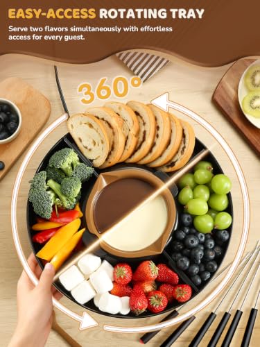 LUSHYUM Electric Chocolate Fondue Pot Set, 4-Cup Chocolate, Rotating Tray