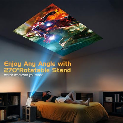 【Netflix App Available】TMY Projector with Built in Apps, 1080P Movie Projector with WiFi and Bluetooth, 270° Rotatable Outdoor Projector for Phone/PC/HDMI/USB (white)