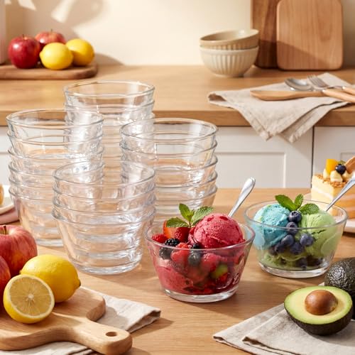 Ferrochef 20 Pack Small Glass Bowls Set 10 Oz Glass Ice Cream Bowls Prep Serving Mini Container For Kitchen Restaurant Party, Side Dishes For Dessert Ice Cream Dipping Yogurt Cereal(Smooth)