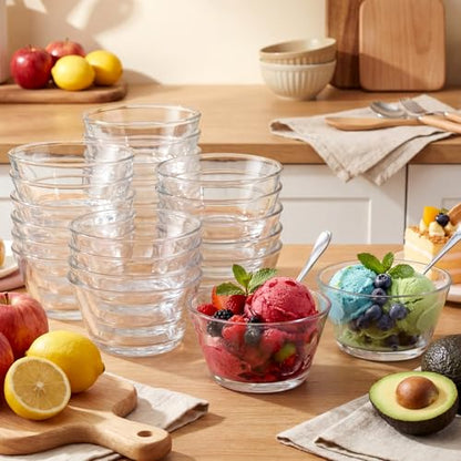 Ferrochef 20 Pack Small Glass Bowls Set 10 Oz Glass Ice Cream Bowls Prep Serving Mini Container For Kitchen Restaurant Party, Side Dishes For Dessert Ice Cream Dipping Yogurt Cereal(Smooth)