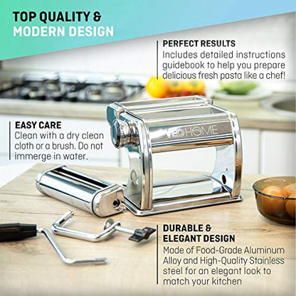 Manual Pasta Maker with Dryer - Multi-Pasta Stainless Steel Italian Flat Dough Machine with Adjustable Setting, Sharp Cutter, and Hand Crank - Fresh Homemade Noodles, Spaghetti, Lasagne | By VeoHome…