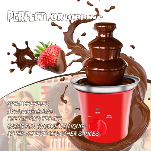 MINI Chocolate Fountain Machine Small Electric Chocolate Fondue Fountain Machine for Party for Candy Butter Cheese with Tray and Stickers (Red)