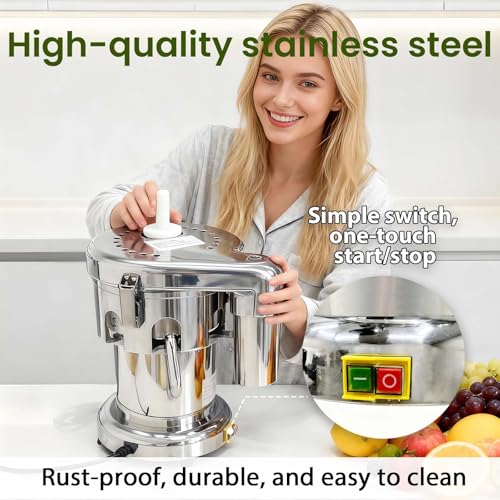JARYANNIX Commercial Juicer Machines Vegetable and Fruit, Auto Juice & Residue Separated, Heavy Duty Juice Press with Push Rod, Stainless Steel Fruit Juicer, 661.4-1322.8 lbs/Hr Capacity