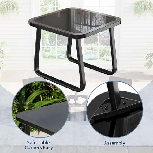 Garvee 3 Piece Outdoor Rocking Bistro Set, Textilene Fabric Small Patio Furniture Set with Iron Armrests and Coffee Table for Lawn, Porch, Balcony, Poolside
