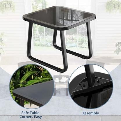 Garvee 3 Piece Outdoor Rocking Bistro Set, Textilene Fabric Small Patio Furniture Set with Iron Armrests and Coffee Table for Lawn, Porch, Balcony, Poolside