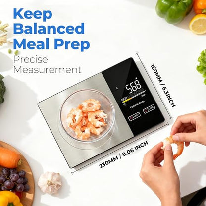 WARMKEY Smart Nutrition Food Scale with App - 1g Precision Digital Kitchen Scale, Tracks Calories & 24 Nutrients, Macros, Fat & Protein for Keto, Fitness & Meal Prep, 11lb/5kg with Tare Function