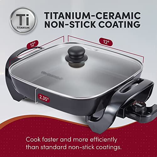 Elite Gourmet 6Qt Titanium Ceramic Skillet, 1200W, Scratch-Resistant