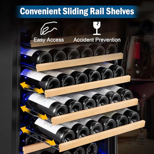 FoMup Wine Fridge 24 Inch, 190 Bottles Freestanding or Built-in Wine Cooler Refrigerator with Sliding Rail Shelves, Professional Wine Cellar Low Noise with Upgraded Reversible Door