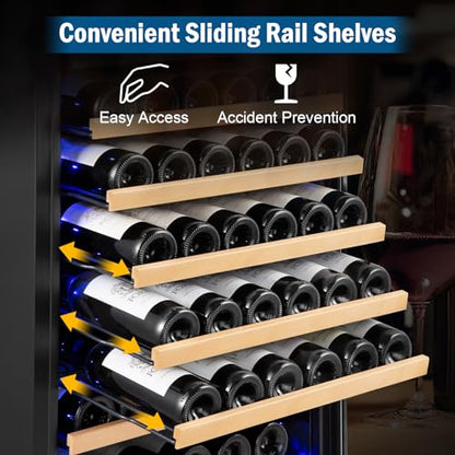 FoMup Wine Fridge 24 Inch, 190 Bottles Freestanding or Built-in Wine Cooler Refrigerator with Sliding Rail Shelves, Professional Wine Cellar Low Noise with Upgraded Reversible Door