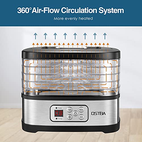 OSTBA Food Dehydrator, 5 Trays, 240W Dryer for Jerky, Fruit & Snacks
