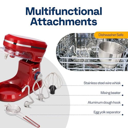 VIVOHOME 4.75 Quart Stand Mixer, 8 Speed Kitchen Electric Food Mixer, Household Stand Mixer for Baking, Cake, Bread with Beater, Dough Hook, Wire Whip and Egg Separator, Red