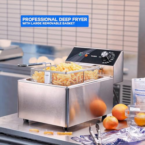 VIKEER Electric Deep Fryer Countertop Deep Fryer with Basket and Lid Capacity 10L(10.5QT) Stainless Steel Single Tank Fryer for Home Use Easy to Clean Oil Fryers 1800 Watts, 120V