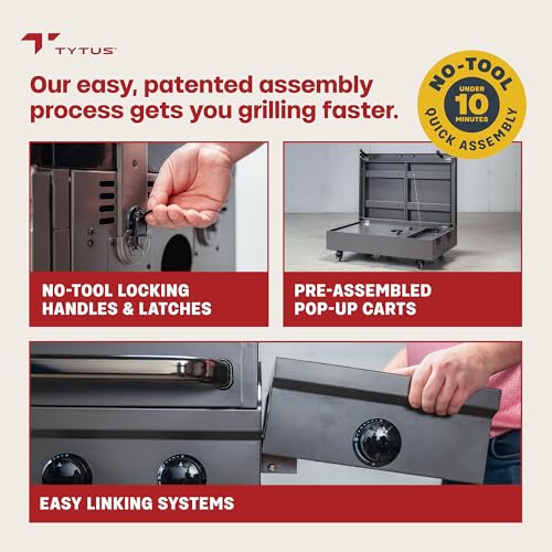 Tytus Anaheim 4-Burner Gas Grill with Two Prep Carts, Charcoal Grill, and Gas Griddle with Cover - Modular Outdoor Kitchen, Quick Assembly, Outdoor Cooking, Kitchen Island for BBQ