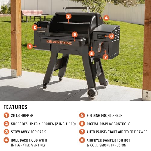 Blackstone 2258 Pellet Grill/Air Fryer Combo Unit, Powder Coated Steel, Black