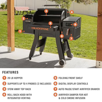 Blackstone 2258 Pellet Grill/Air Fryer Combo Unit, Powder Coated Steel, Black