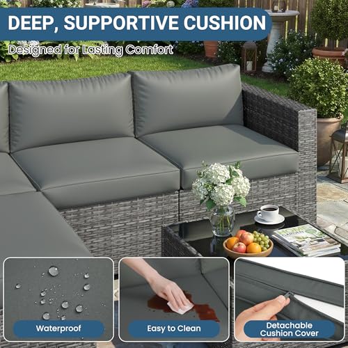 5 Pieces Wicker Patio Furniture Set - Patio Sofa and Chair for All Weather