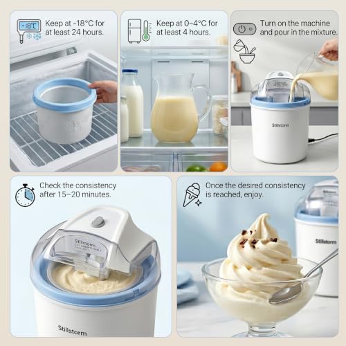 Stillstorm Ice Cream Maker，1.5 Quarts Ice Cream Machine for Home