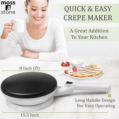 Moss & Stone Cordless Electric Crepe Maker, 8" Portable Nonstick Crepe Pan