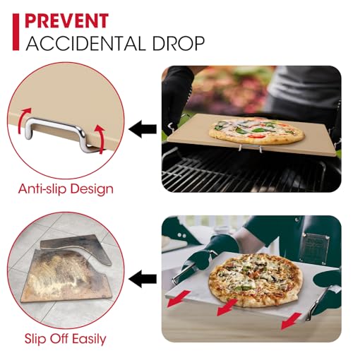 Unicook Pizza Stone for Oven and Grill, 15 x 12 Inch Rectangular Baking Stone for Bread, Cordierite Pizza Pan for Baking Crispy Bread, Pie and Cookies, Includes Carry Rack and Dough Scraper