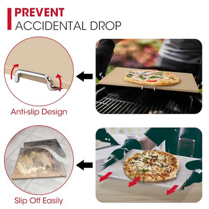 Unicook Pizza Stone for Oven and Grill, 15 x 12 Inch Rectangular Baking Stone for Bread, Cordierite Pizza Pan for Baking Crispy Bread, Pie and Cookies, Includes Carry Rack and Dough Scraper
