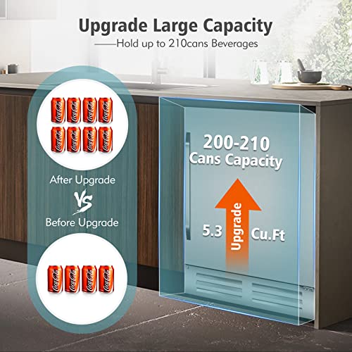Velieta 24 Inch Outdoor Beverage Refrigerator Cooler,Stainless Steel Wide Refrigerator for 210 Cans,Fit Perfectly for 24" Space Built-in Counter or Freestanding with powerful and quiet cooling system