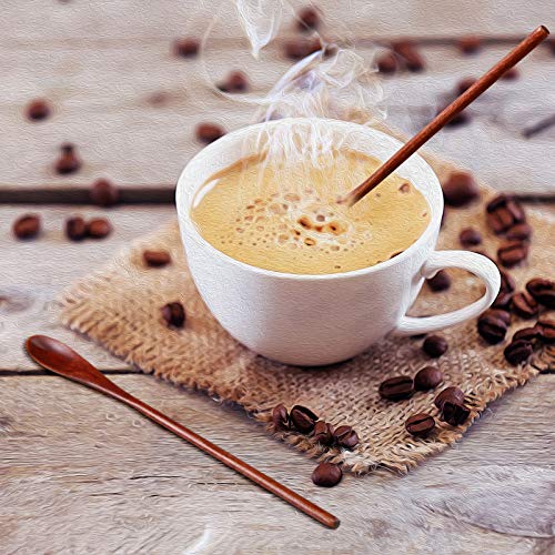 Patelai Wooden Coffee Spoons Long Handle Mixing Wooden Spoon Handmade Stirring Teaspoon for Kitchen Stirring (kusunoki, 10 Pieces)
