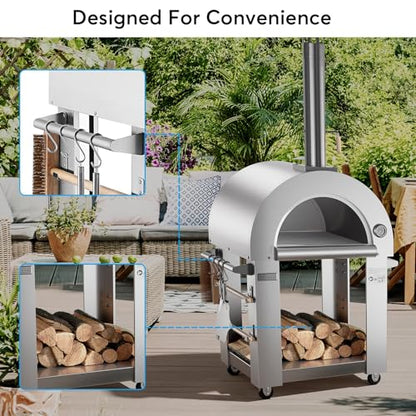 Pizza Oven, wood fire pizza oven for Outside Kitchen, Pizza Maker Oven Grill for Camping Backyard Party,38.6 Inch, Silver