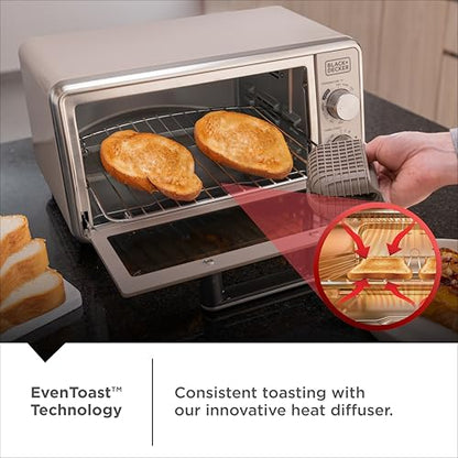 BLACK+DECKER Crisp N Bake™ PRO 4-Slice Digital Air Fry Toaster Oven, 5 Cooking Functions, Convection Countertop Oven, Fits 10” Pizza or 9” Cake Pan, 30-Minute Timer + Stay On, Stainless Steel Accents