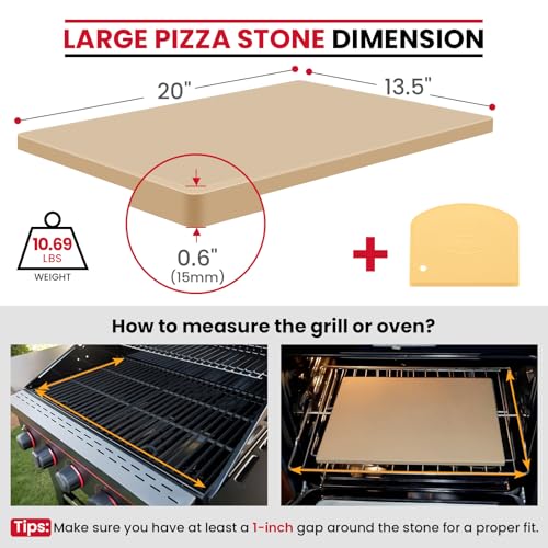 Unicook Large Pizza Stone for Oven 20 Inch, Rectangular Baking Stone 20" x 13.5" x 0.6", Heavy Duty Cordierite Bread Pan, Thermal Shock Resistant, Ideal for Baking Large or 2 Personal Pizzas