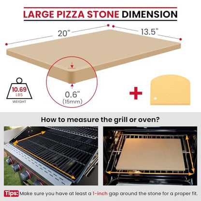 Unicook Large Pizza Stone for Oven 20 Inch, Rectangular Baking Stone 20" x 13.5" x 0.6", Heavy Duty Cordierite Bread Pan, Thermal Shock Resistant, Ideal for Baking Large or 2 Personal Pizzas