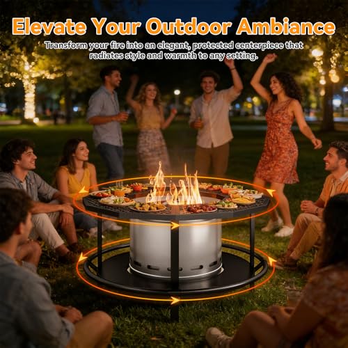 Fire Pit Surround Tabletop - 360° Fire Pit Guard for Solo Stove Bonfire & Ranger, Portable Protective Barrier for Wood Burning Fire Pits Up to ⌀21", UV-Resistant Outdoor Fabric (Firepit Not Included)