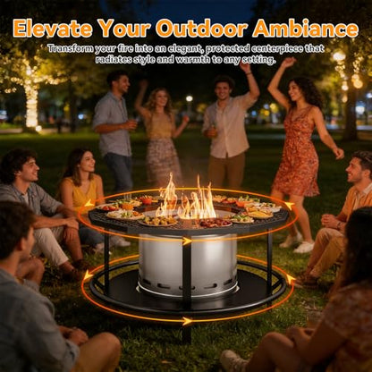 Fire Pit Surround Tabletop - 360° Fire Pit Guard for Solo Stove Bonfire & Ranger, Portable Protective Barrier for Wood Burning Fire Pits Up to ⌀21", UV-Resistant Outdoor Fabric (Firepit Not Included)