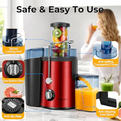 Boyuevi Juicer Machine, 800WCentrifugal Juicer for Whole Fruits and Vegetables,3 Inch Wide Feed Chute, Easy to Clean (red)