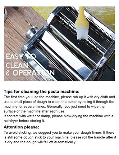 Shule Pasta Maker Machine Stainless Steel Manual Noodle Makers Include Pasta Roller, Cutter, Hand Crank and 7 Adjustable Thickness Setting
