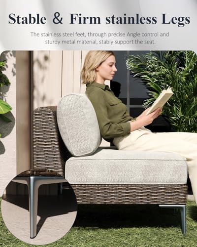 LayinSun 8-Piece Wicker Rattan Patio Furniture Set, Deep Seating Outdoor Modular Sectional Sofa Conversation Set with Thick Cushions for Lawn, Garden