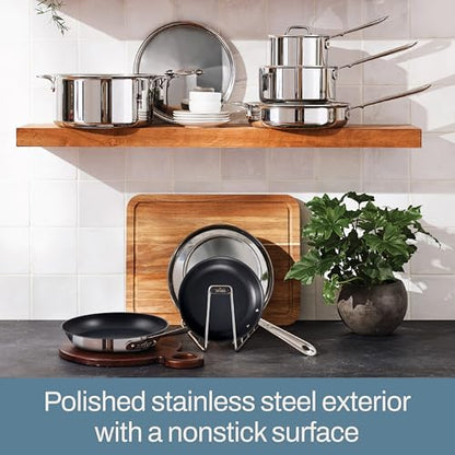 All-Clad D3 9 Inch Stainless Steel Pro Non Stick Frying pan, 3-Ply Stainless Steel Pan, Induction, Oven Broiler Safe 500F, Pancake Egg Pan, Skillet, Professional Cookware, Silver
