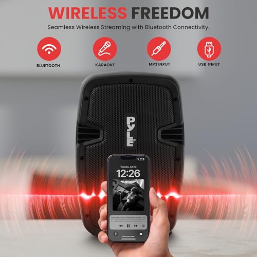 Pyle Active + Passive PA Systems - Dual 8inch 700 Watt Max Power Output Speaker with Microphone, Bluetooth Wireless Streaming, MP3/USB/SD/AUX Readers, Speaker Stands- Pyle PPHP849KT