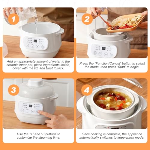 Natudeco 1l Electric Stew Pot Slow Cookers Mini Electric Stew Cooker
