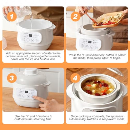 Natudeco 1l Electric Stew Pot Slow Cookers Mini Electric Stew Cooker