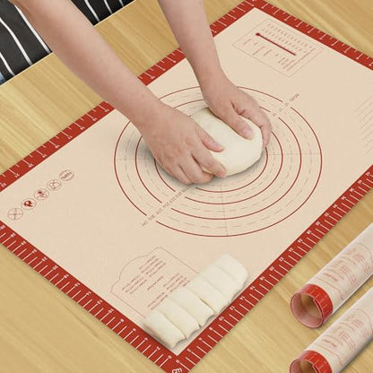 HOTEC Silicone Baking Mat - 26x16 Thickened Pastry Dough Mat with Measurement Non-Stick For Dough Rolling, Bread, Oven Liner, Kitchen Counter, Fondant/Pie Crust