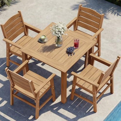YEFU 5 Piece Square Patio Dining Set, Sturdy Aluminum Frame, HIPS, Teak