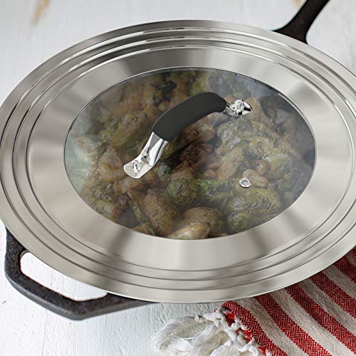 HOMVIDA 15 inch Large Universal Lid for 11-15" Pans Pots, Stainless Steel Pan Lid Cover for 11 12 13 14 15 In Cast Iron Skillets Frying Pans Woks