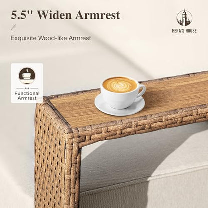 HERA'S HOUSE 6 Pieces Sectional Patio Furniture Set, Outdoor Modular Couch Sofa Set with 10" Thick Cushion, 5.3" Wide Arm, Low Profile All Weather Yellow Rattan Conversation Sets for Deck Yard Lawn