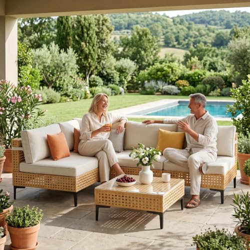 ABCASA 5-Pieces Patio Furniture Set with Non-Slip Cushions & Coffee Table